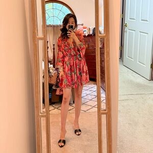 Floral Red Long Sleeve Dress